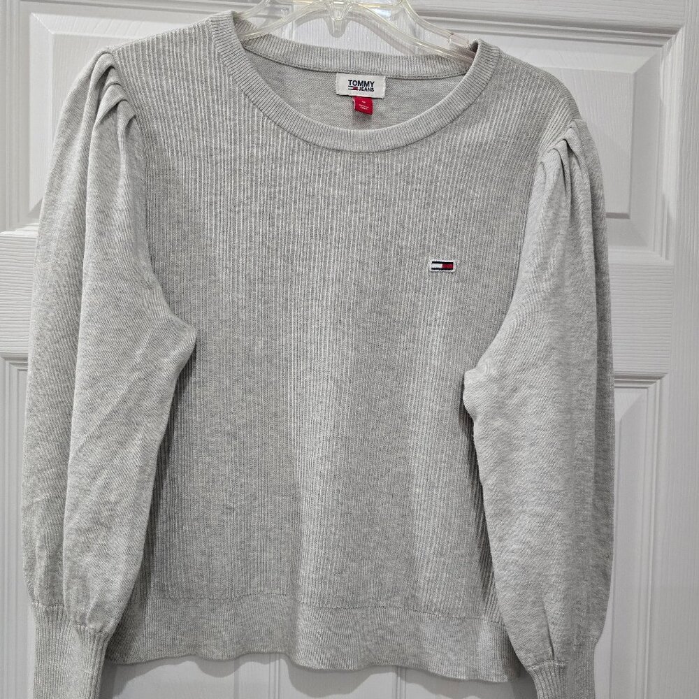 Tommy Hilfiger Womens Cotton Cropped Crewneck Sweater, Size M, Gray